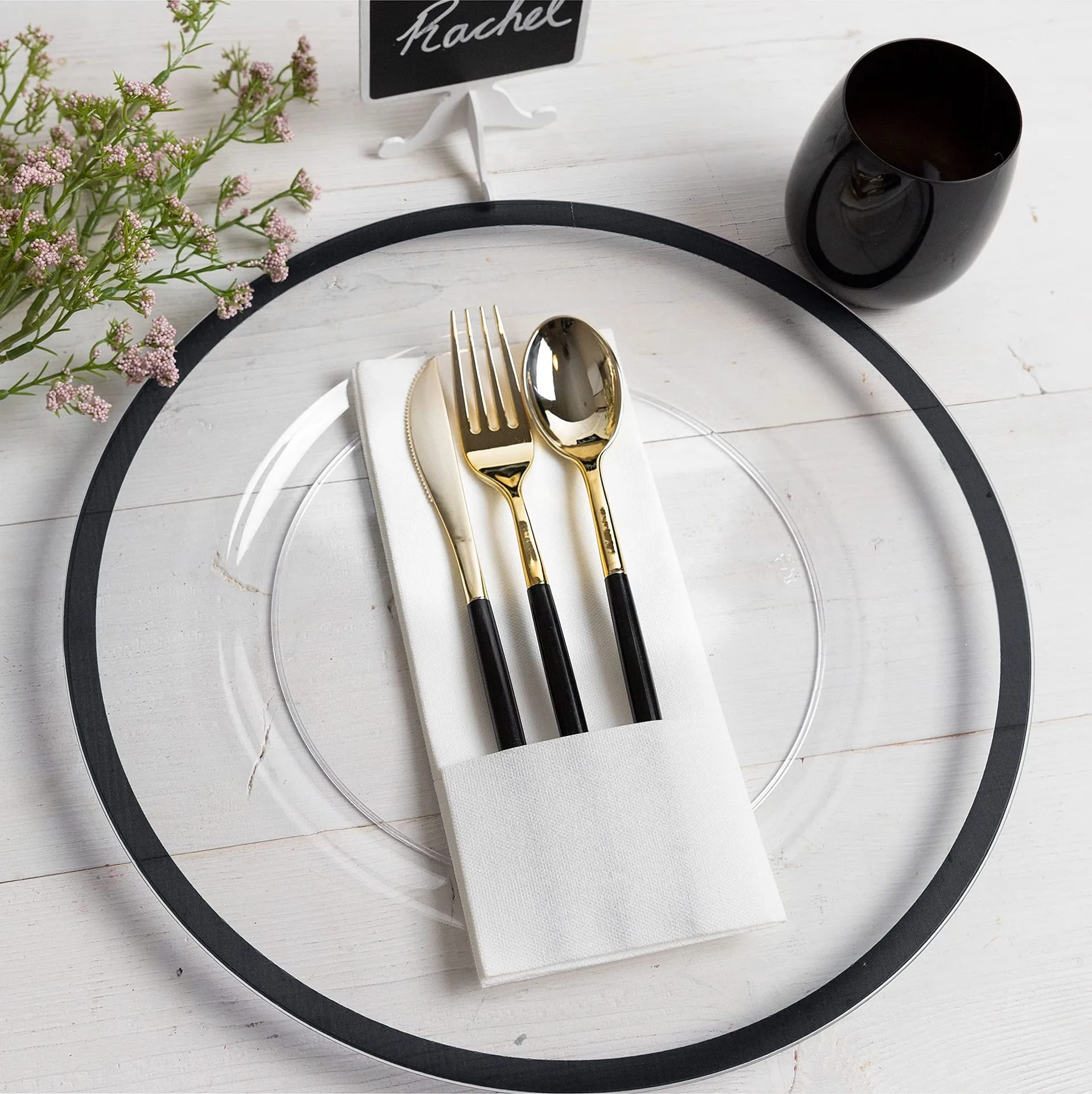 Black100 Pcs 13Inches Charger Plate Plastic Decorative Service Plate Gold Silver Dinner Serving Wedding Decor Table Place Settin