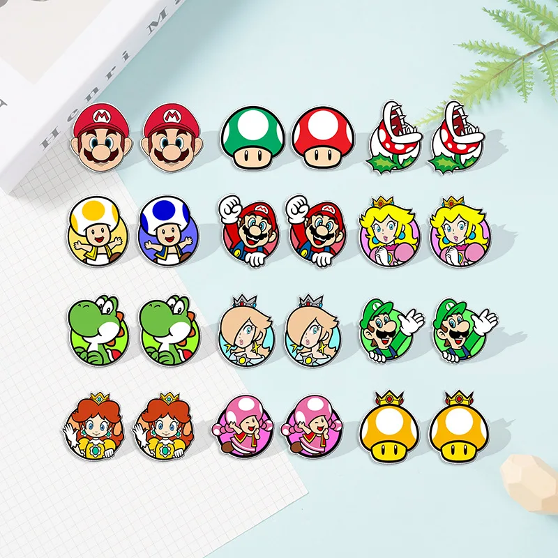 

Mario Cartoon Cute Acrylic Earrings Small Mushroom Yoshi Hot Shrink Piece Creative Earrings Girl Anime Peripheral Birthday Gift