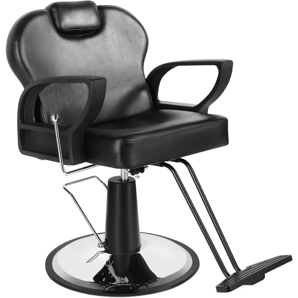 

Hydraulic Reclining Salon Chair Barber Chair with Movable Headrest Footrest Beauty Salon Equipment All Purpose Black