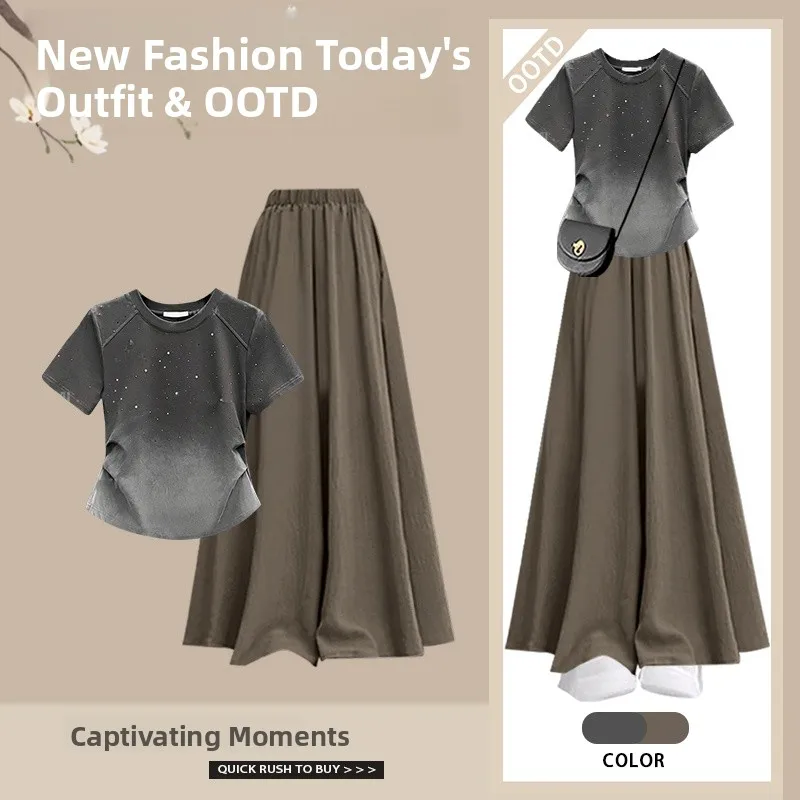 

Новинка 2025, футболка adient ort Sve, топ с завязкой на талии и юбкой с высокой талией, комплект из двух предметов, женский ансамбль Faion