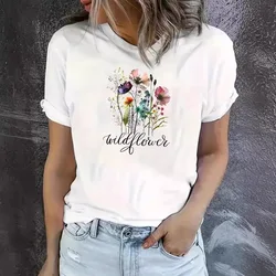\Women's Short Sleeve Daily Casual Flower Top Women's T-shirt Spring and Summer New Short Sleeve Graphic T Shirts Aesthetic