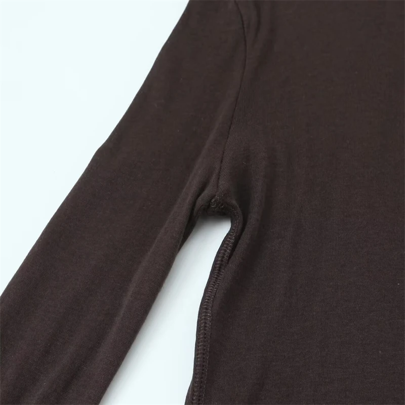 T-shirts à manches longues et col montant pour femmes – T-shirts basiques coupe ajustée en marron, violet, noir pour un usage quotidien et en couches