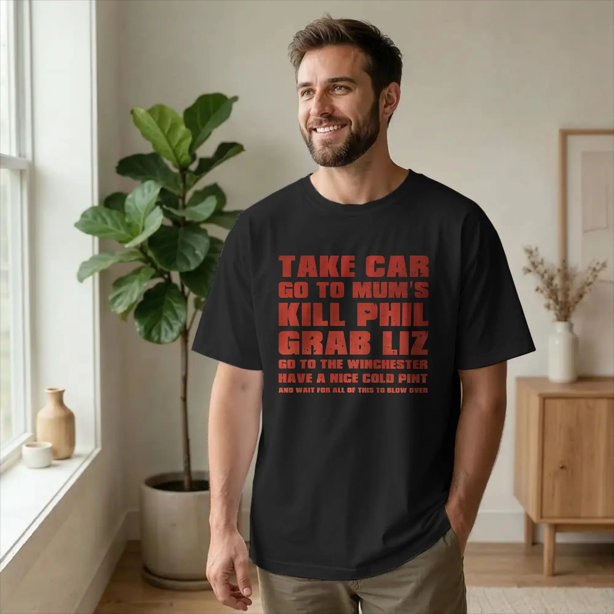 Men T-Shirts Shauns Zombie Dead Movie Quote Novelty 100% Cotton Tee Shirt Short Sleeve Funny T Shirt Round Neck Tops Unique