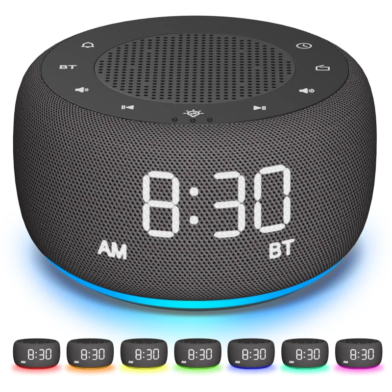 Orologio da tavolo Radio FM orologio digitale Bluetooth luce notturna a 7 colori 9 minuti Snooze 0-100% orologio da tavolo Dimmer lampada da