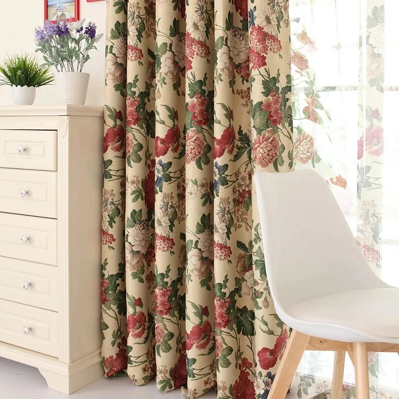 Americano retro peônia flores sheer tule quarto cortinas de impressão blackout para sala estar porta da cozinha windiw cortinas