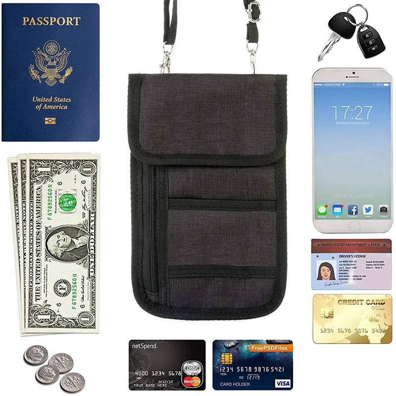 Waterproof Travel Passport Holder Bags Anti-theft Document Storage Bags Nylon Portable RFID ID Credit Card Organizer Neck Pouch