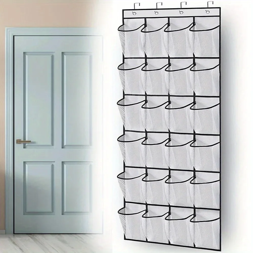 24-Gitter-Wandmontage-Schuh-Organizer für Kleinigkeiten, Stoffschrank, Tasche, Aufbewahrungsregal, Netztasche, transparent, zum Aufhängen über der Tür, Stoffbox – Detail 7