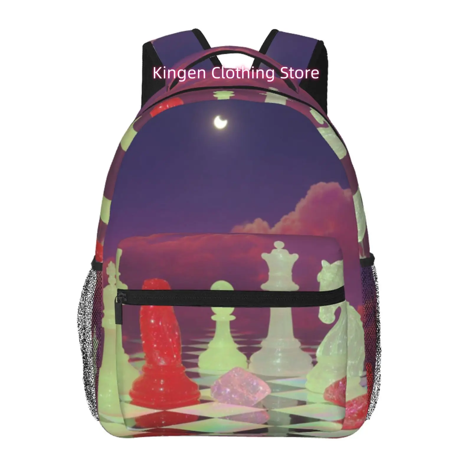 Purple Moon Crystal Chessboard Print Travel Backpack, Large Capacity with Adjustable Shoulder Straps& Multiple Compartments, Uni