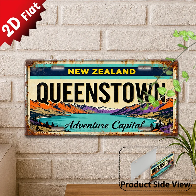 1pc, Queenstown Metal Sign, Outdoor Plaque& Wall Decoration(200 X 150), Vintage Metal Sign, Urban Vintage Decoration,