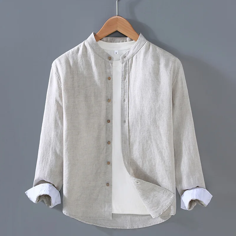 

Men's Casual Loose Long Sve Cotton Linen irt Spring Autumn Faionable Versatile Youth irt Classic Sle Color