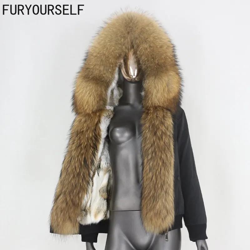 

FURYOURSELF 2023 Waterproof Bomber Parka Real Fox Fur Coat Natural Raccoon Fur Collar Winter Jacket Women Outerwear Removable