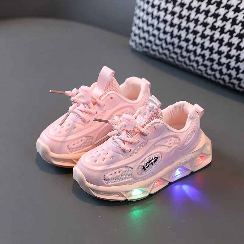 2023 Boys New Cartoon Sneakers Children Baby  Spring Breathable Mesh LED Luminous Sports Shoes Kids Casual Autumn Light Up Shoes