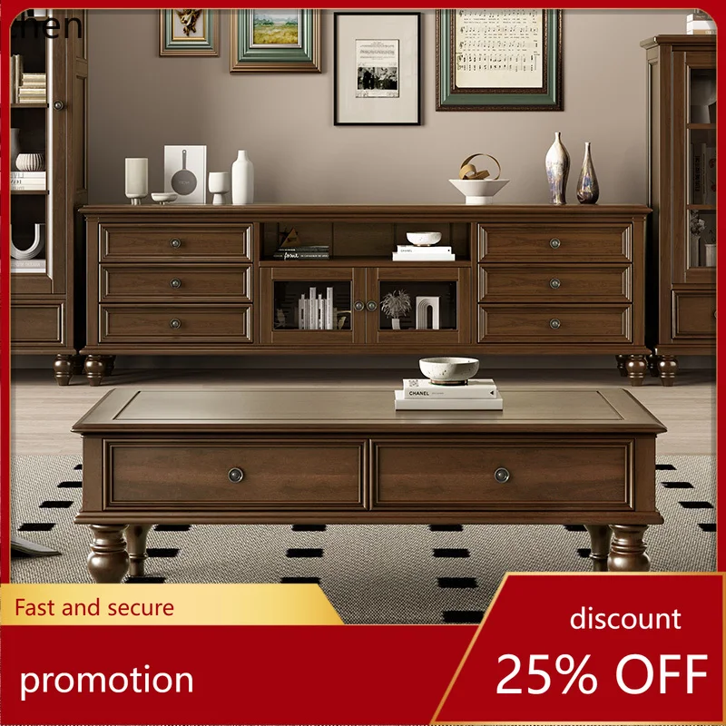 HXL Solid Wood Coffee Table and TV Cabinet Set Living Room Storage Tea Table Furniture