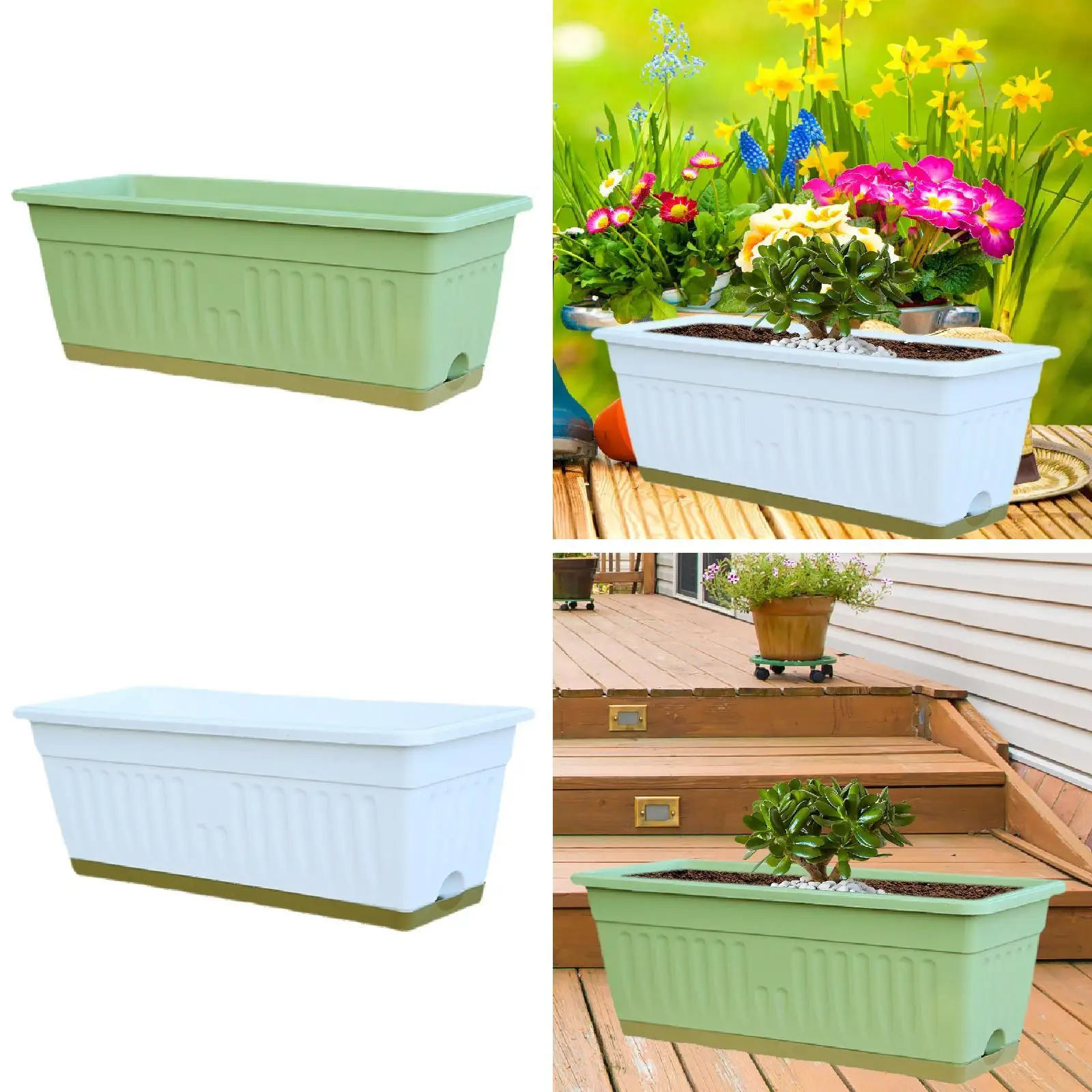 Flower Pot with Drainage Holes Detachable Tray Outside Window Box Planter