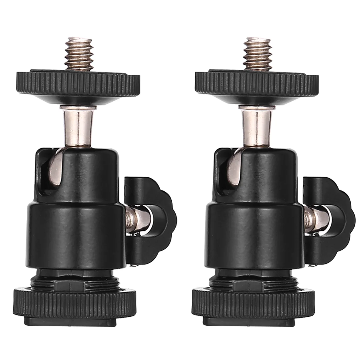 Mini Ball Head [2 Pack] With Hot Shoe Mount Adapter 360 Degree 1/4 Inch Small Ball Heads Lightweight Swivel Micro-Ballhead For D