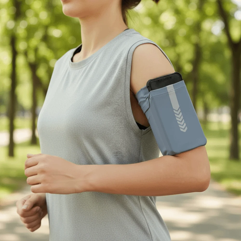 

Elastic Sports Armband Breathable Large Capacity Running Arm Strap with Stripes with Pocket Outdoor Phone Holder