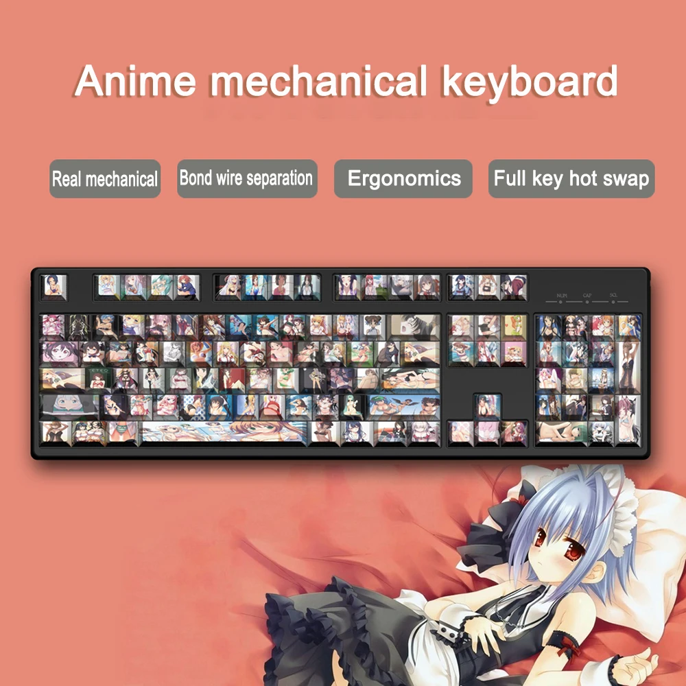 

Mechanical Gaming Keyboard Wired Cherry Profile 104 Key Theme PBT Anime Keycap Mechanical Keyboard For MX Multi-role Keyboards