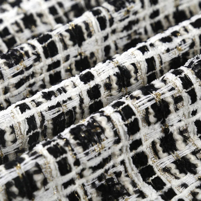 Black and White Stripe Gold Wire Yarn-dyed Tweed Fabric For Women Autumn Jacket Dress Suits Coat DIY Cloth Sewing Material