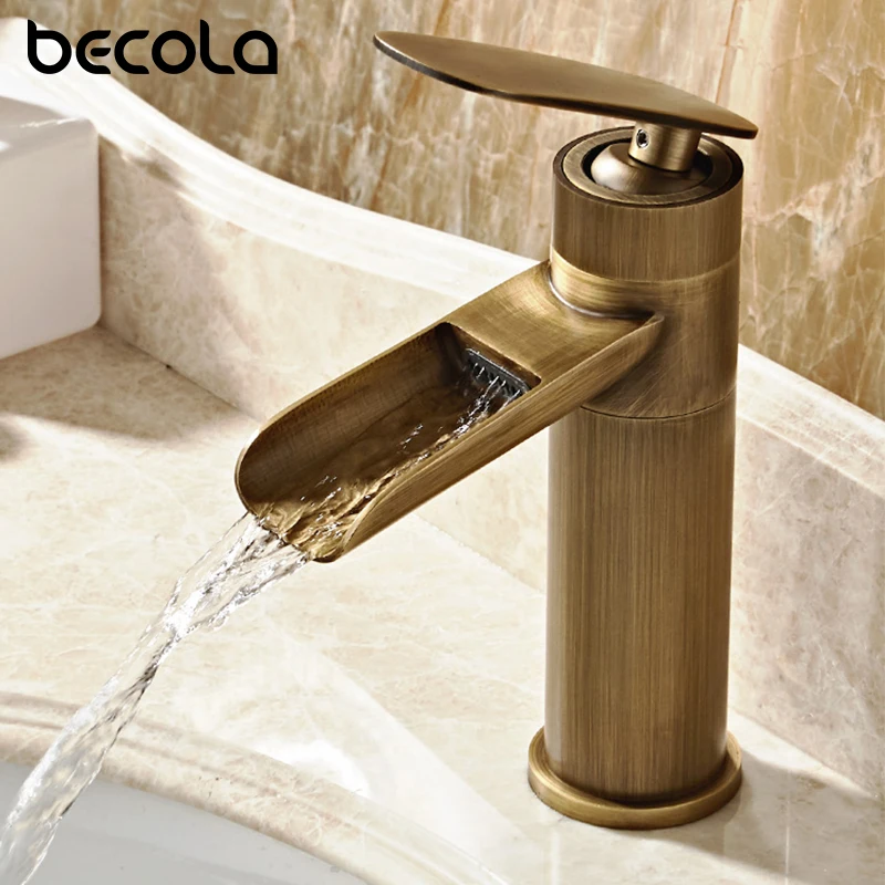 

Becola Waterfall Antique Bathroom Faucet Basin Faucet High Washbasin Faucet Brass Single Handle Hot and Cold Faucet Short Faucet