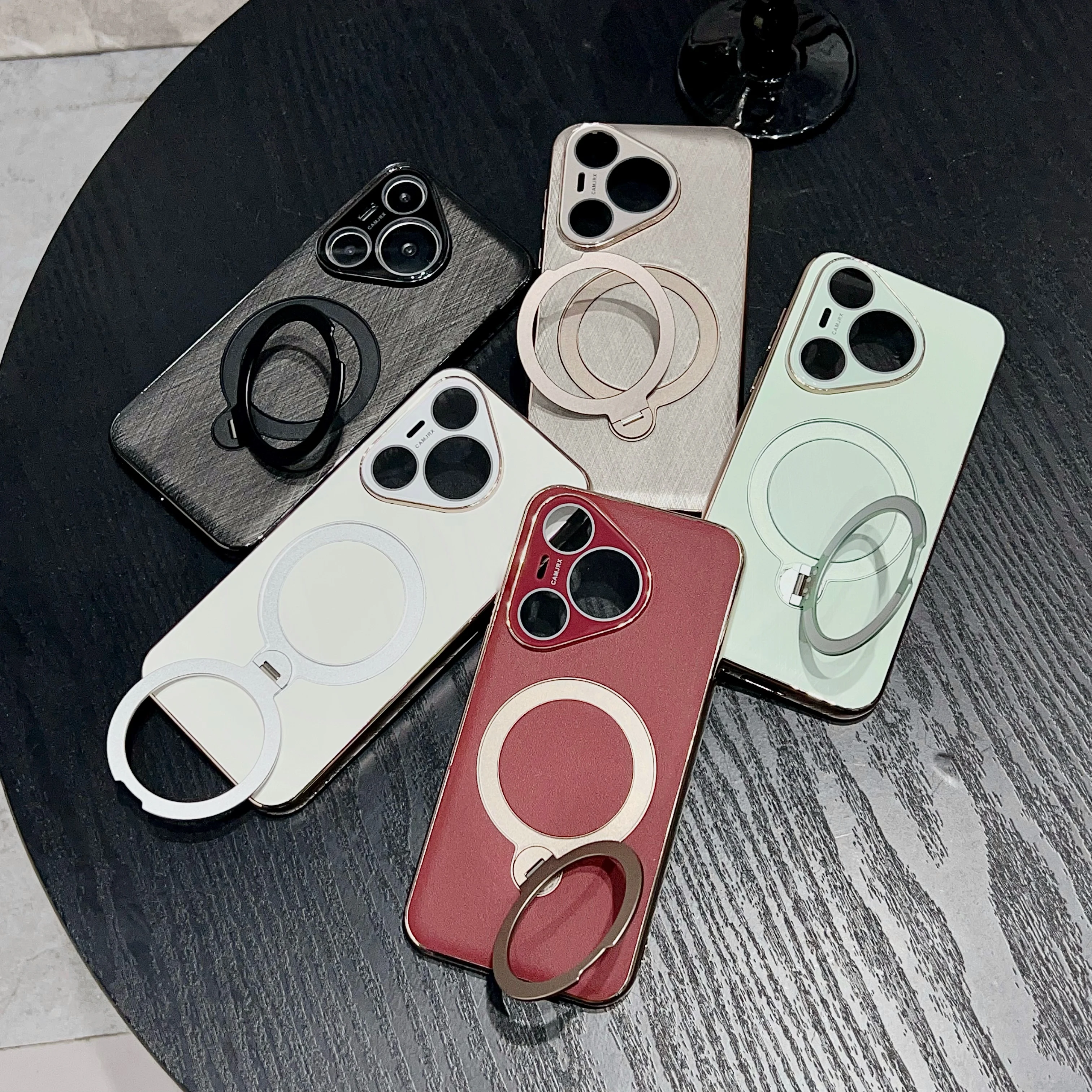 

Plating Leather Wireless Charging Magnetic Rotate Stand Phone Case For Huawei Pura 70 Pro 80 Ultra Camera Protective Film Cover