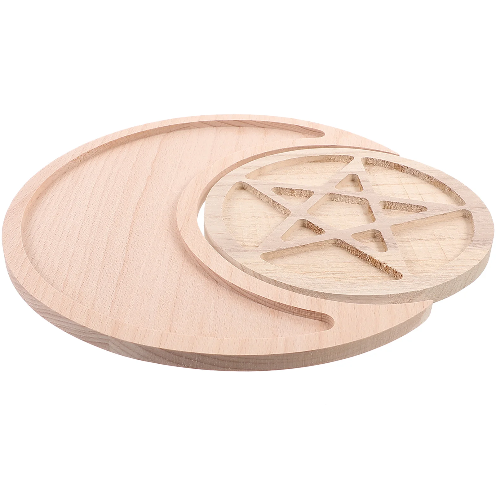 2Pcs Wood Moon Star Tray Versatile Jewelry Dish Holder Essential Oil Organizer Decorative Storage Decor