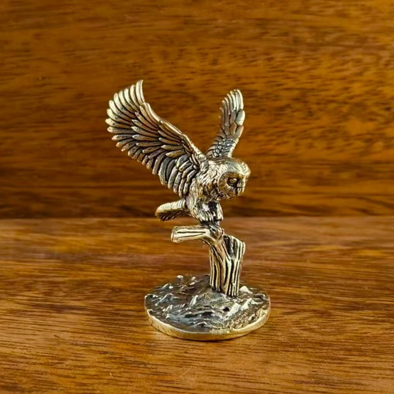 Antique Solid Brass Tree Owl Miniature Figurines Retro Copper Animal Tea Pet Desktop Ornament Decor Crafts Animal Figurines view 5