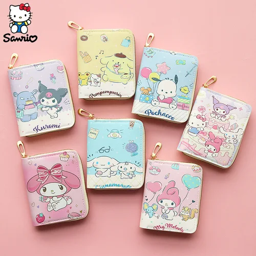 PU 산리오 동전 지갑, 쿠로미 시나모롤, 짧은 지퍼 카드홀더, 마이 멜로디, 폼폼, 푸린 지갑, 카드 가방, 여성 지갑, 소녀 선물