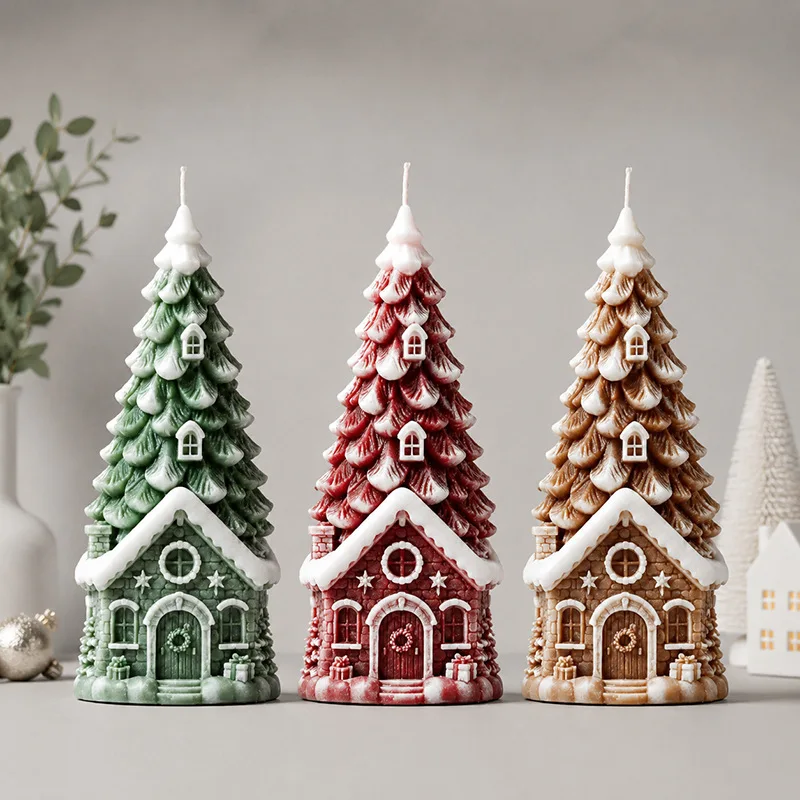 Christmas Tree House Candle Mold DIY Handmade Merry Christmas Decorations Soap Candle Silicone Mold Craft Plaster Resin Mold
