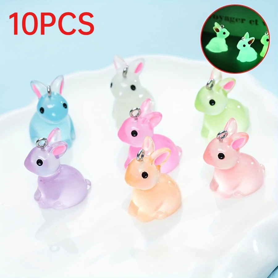 

10Pcs Glow In Dark 3D Rabbit Resin Charms Mini Ornaments DIY Jewelry Epoxy Resin Accessories For Keychain Pendants