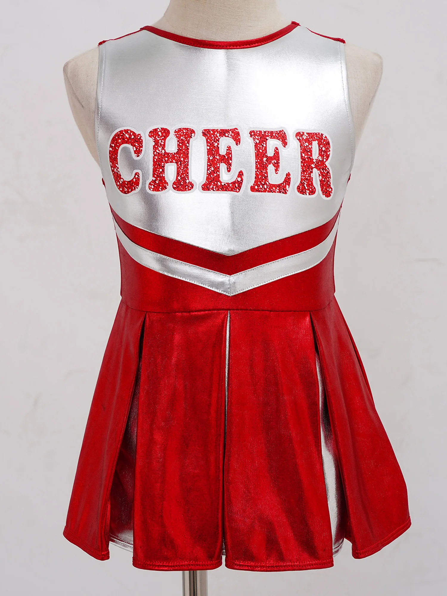 Kids Girls Sleeveless Cheerleading Dress Letter Print Jazz Dance Costume Stage Performance Competition Clothing 6-16 Years