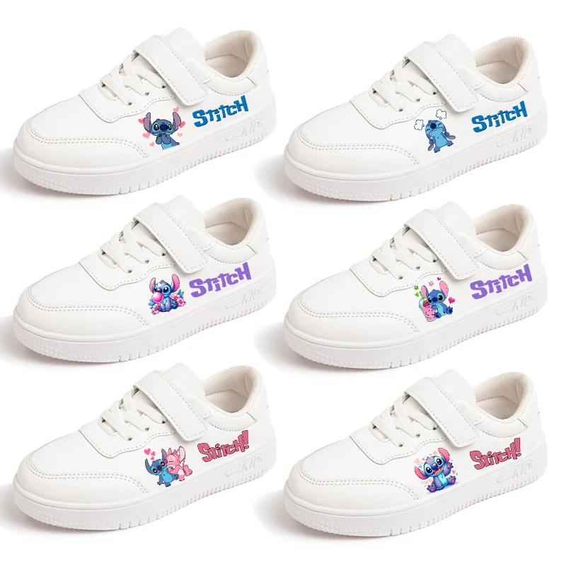 

Lilo Stitch Children Sports Shoes Cartoon Cute Pattern Boys Girl Sneakers Casual Board Shoes Leather Soft Soled White Shoes Gift