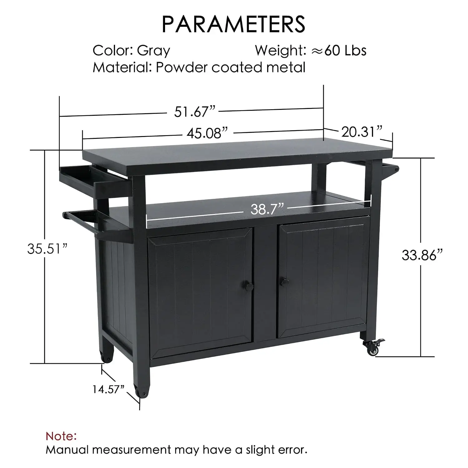 BBQ Grill Storage Cart/Bin, Grill Carts Outdoor Storage Cabinet, Cooking Prep BBQ Table with Wheels for Patio Island Party Bar