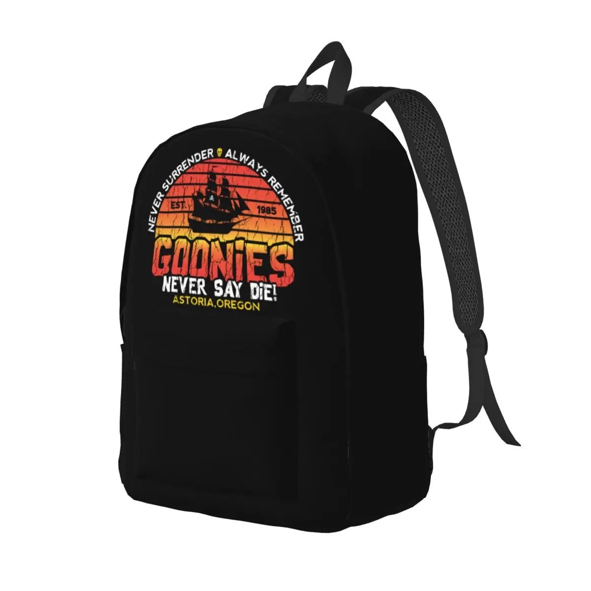 Custom The Goonies Canvas Backpack School College Student Bookbag Fits 15 Inch Laptop Never Say Die Skull Pirate Bag