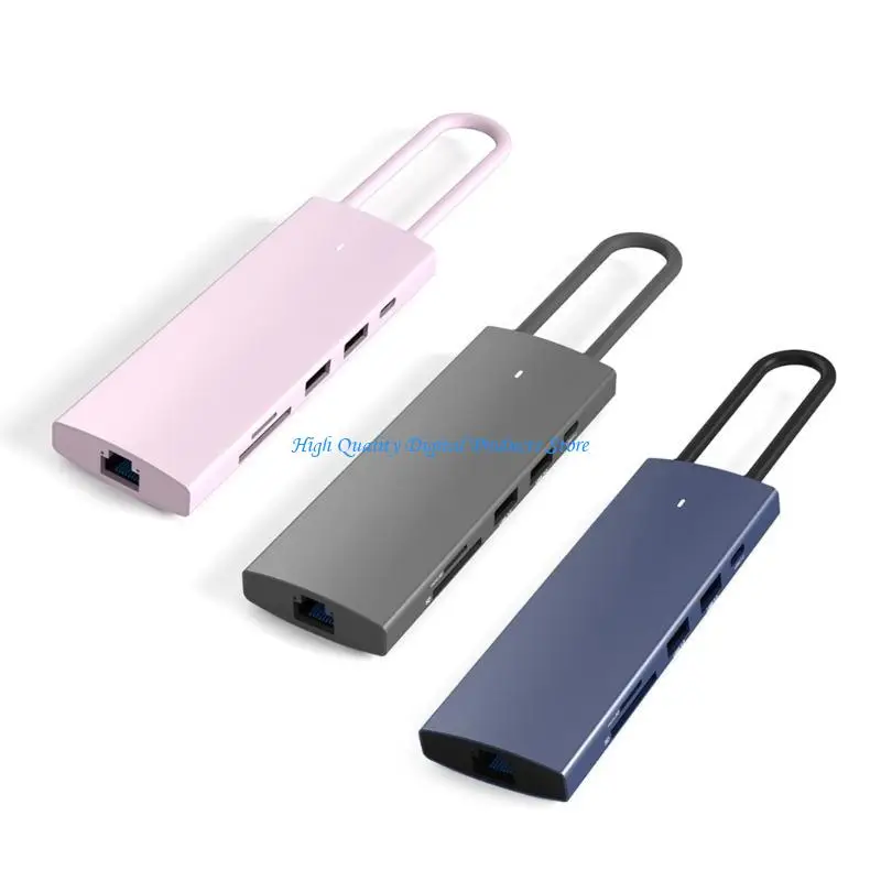 

U2JE USB C Hub 9 in 1 Aluminum USB C Adapter to USB TF Card Reader Splitter