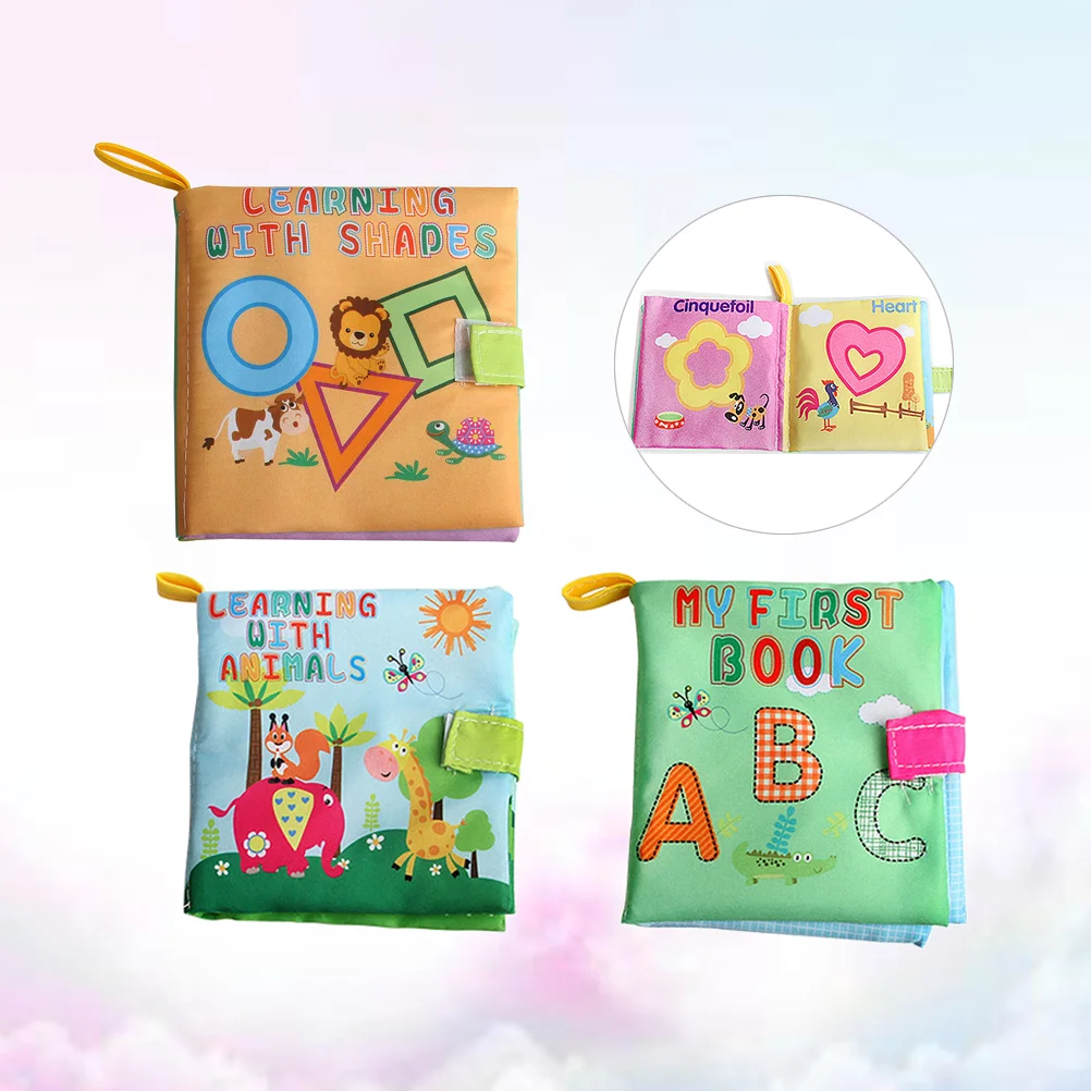 3pcs Baby Early Educational Cloth Book Washable Fabric Toy Creative Preschool Learning Books for Kids (Shape+Alphabet+Animal)