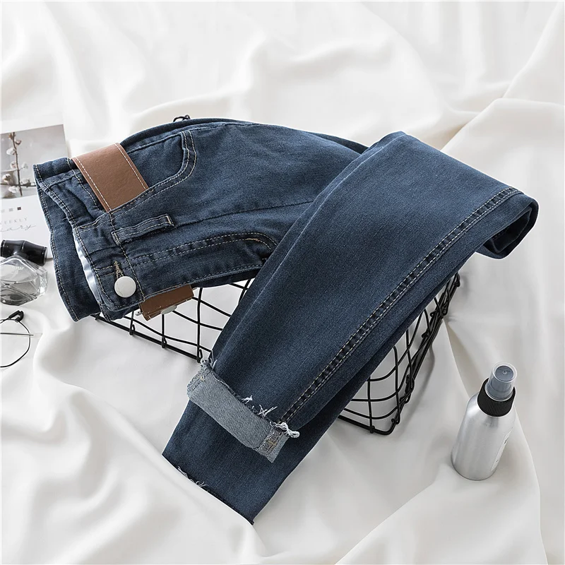 High Waist Slimming Women's Jeans 2026 Early Autumn New Style Versatile Belted Cuffed Elastic Belt Design Cotton Stretch Denim