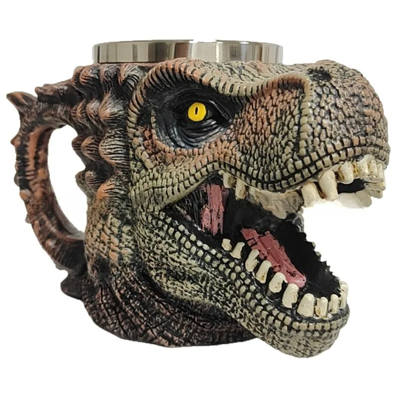 New stainless steel creative retro dinosaur head cup, suitable for office and home use, afternoon tea and coffee cups as gifts