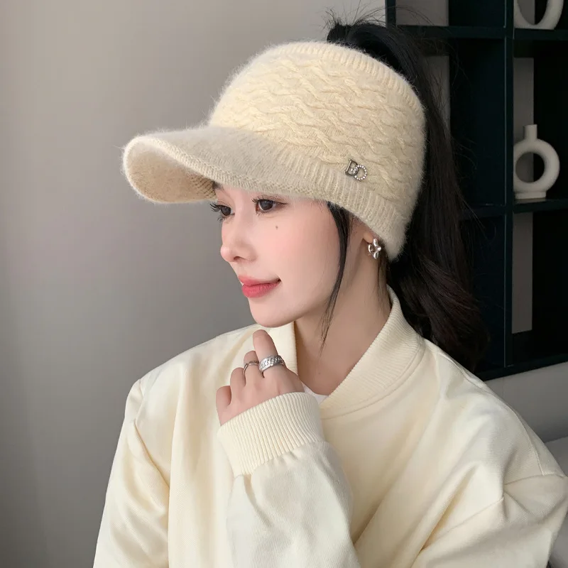 Autumn and winter women\'s hats hollow cap padded warm duck tongue cap cold-proof knitted cap thickened wool cap