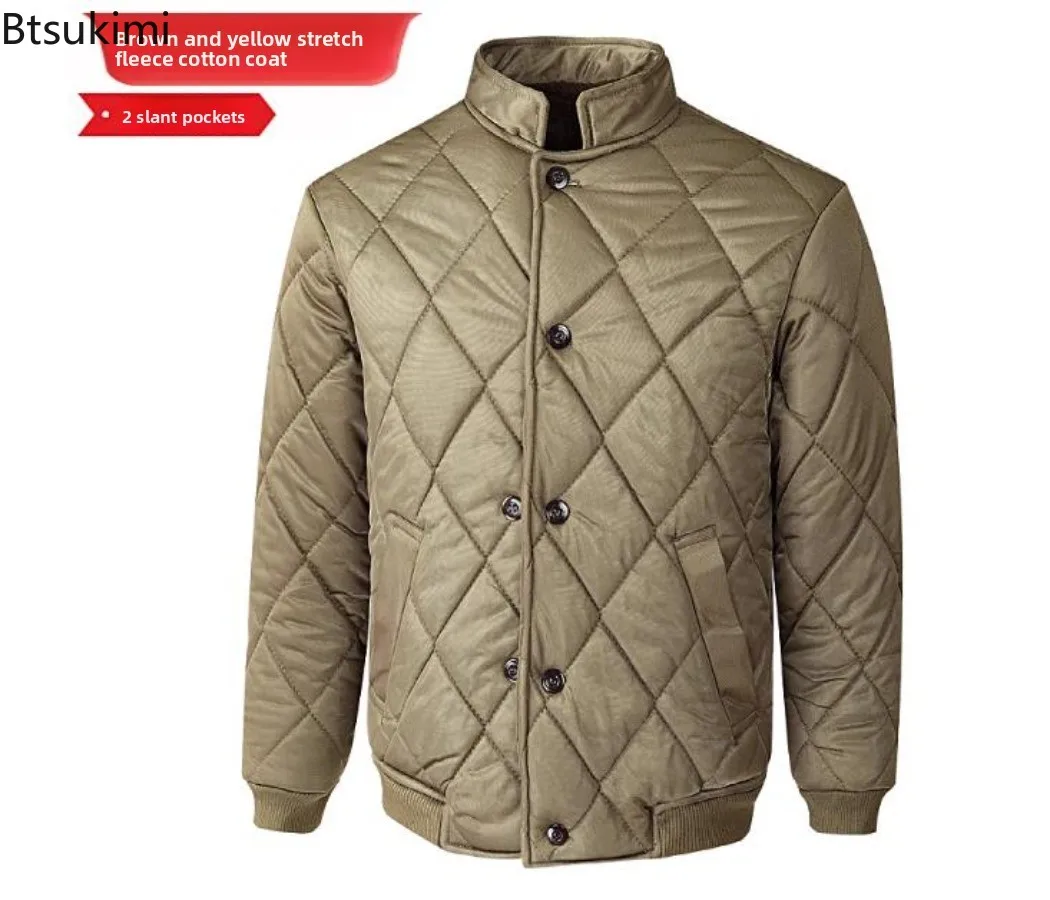 New Winter Jackets Men's Thicken Fleece Lined Padded Coats Double Breasted Stand Collar Men Outdoor Windproof Casual Warm Jacket
