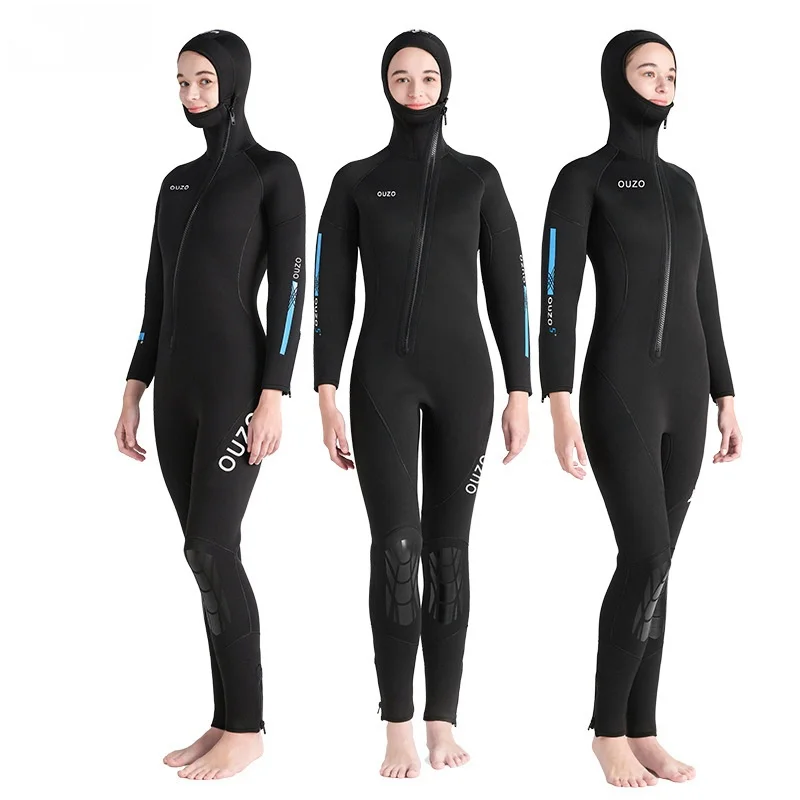 5MM Women's Neoprene Black Wet suit Spearfishing Wetsuits for Underwater Hunting Hooded Full Body Thicker Scuba Diving Suit ﻿