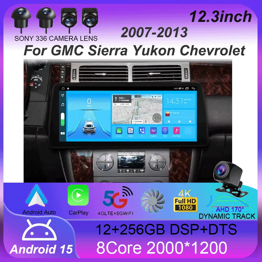 

12.3" For GMC Sierra Yukon Chevrolet Tahoe Suburban 2007 - 2013 Android15 Car Multimedia Player GPS Navigation Head Unit Carplay