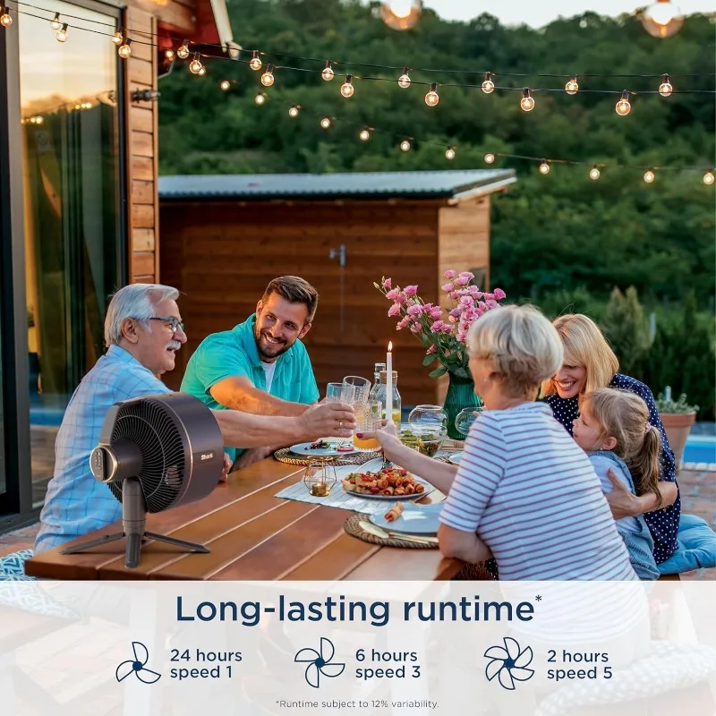 Shark FlexBreeze - مروحة داخلية وخارجية، سلكية ولاسلكية، قاعدة متأرجحة 2 في 1 وطاولة، بطارية تصل إلى 24 ساعة، FA202