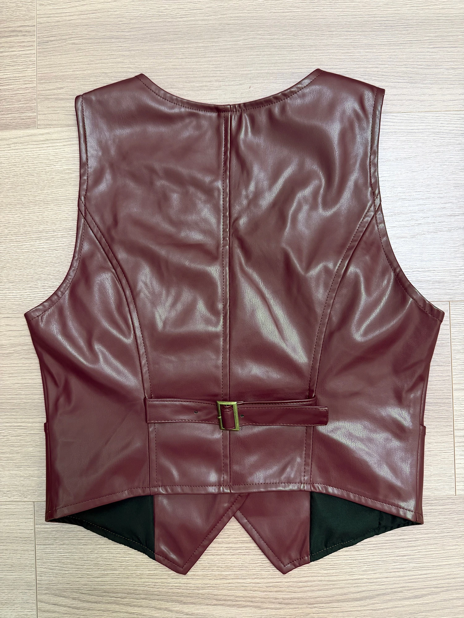 سترة نسائية من الجلد الصناعي المطاطي مع حزام وجيوب - قطع علوية نحيفة ذات صدر واحد ذهبية اللون ورقبة على شكل حرف V، مرنة ومريحة #5