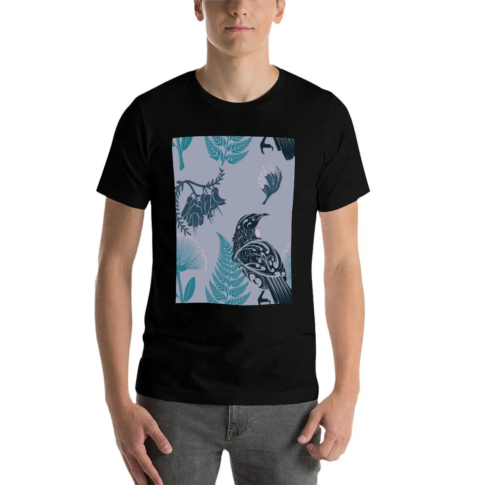 نيوزيلندا الأصلية توي الطيور على خلفية رمادية. تي شيرت مضحك تي شيرت قطن رجل تي شيرت للرجال تي شيرت رجل عادي تي شيرت #4