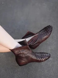 Artmu Original Weave Low Heel Ankle Boots For Women Pointed Toe Luxury Slip On Genuine Leather Elegant Short Boots For Ladies