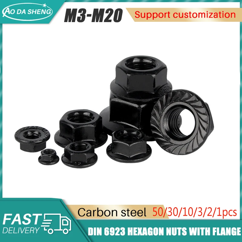 

AODASHENG DIN6923 Hex Flange Nut Carbon Steel M3 M4 M5 M6 M8 M10 M12 M14 M16 M20 Black Zinc Plated Hexagonal Flange Nut Fastener