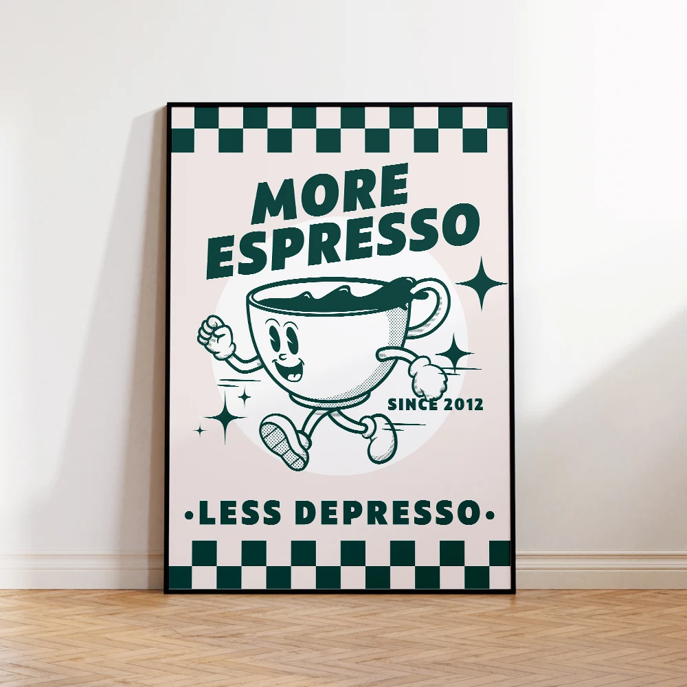 More Espresso Less Depresso Coffee Shop Quotes Wall Art Prints Canvas Painting Poster Pictures For Kitchen Room Home Decor