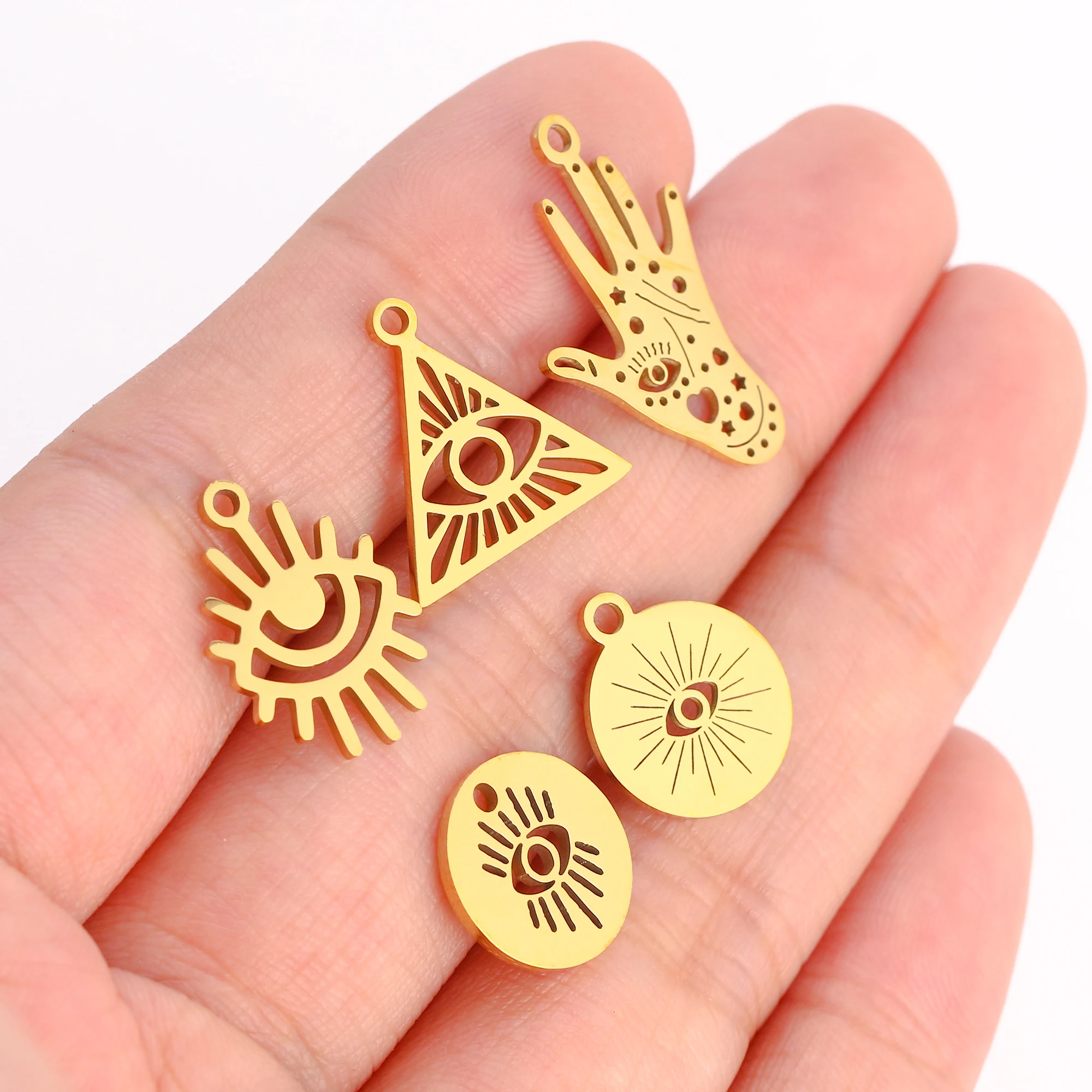 5Pcs/Lot Lucky Stainless Steel Evil Eye Pendants/Fatima Hand Charms for Bracelet Necklace Jewelry Making Diy Craft Dangle Charm