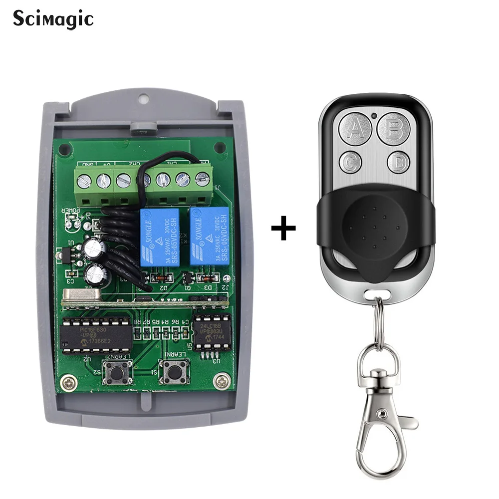 

2CH & 433.92 MHz Transmitter Gate Keyfob Remote Control Garage Door Receiver 433mhz Rolling Code