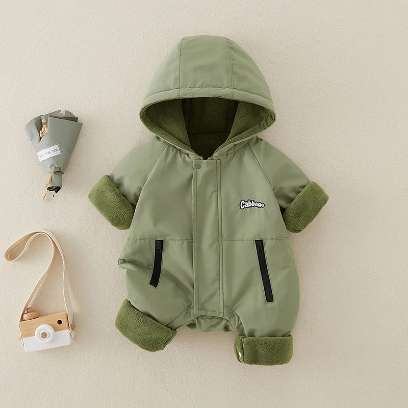 UNITIM الوليد الصبي السروال القصير مقنعين رسالة مطبوعة سميكة الدافئة طفل رضيع حللا جديد الشتاء الاطفال الرضع فتاة داخلية أبلى